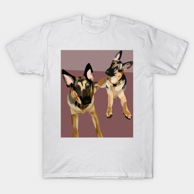 German Shepherd dogs with purple background T-Shirt by Shus-arts